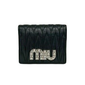 Miu Miu MIUMIU Matelassé Logo Bijou Leather Bi-fold Wallet Mini Black 29638